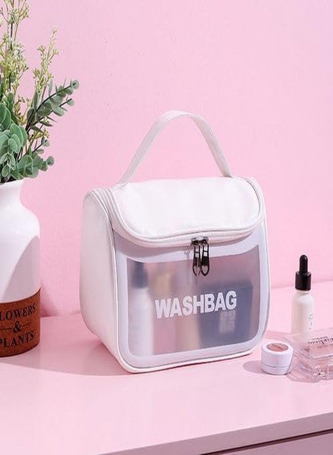 WISHBONE WASH Bag Big Travel Toiletry Bag Clear Cosmetic Wash Bag Cosmetic Makeup Bag Zipper Cosmetic Pouch Household Grooming Kit Toiletry Wash Storage Bag for Women and Men, Girl (White) - Image 3